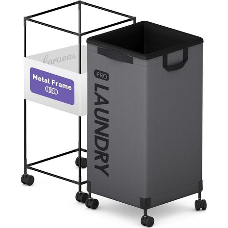 Wäschekorb 105L mit Metallrahmen und Rollen, abnehmbarer Wäschesack, Grau (1/5)
