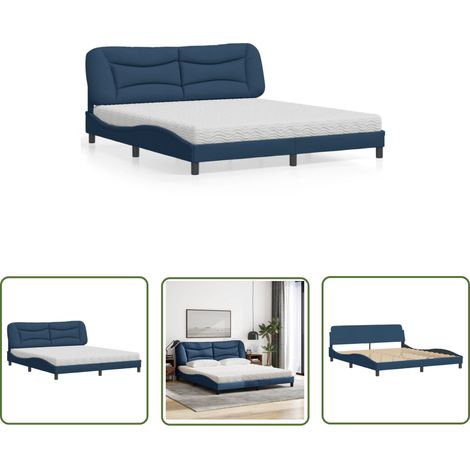 The Living Store Lit avec matelas bleu 180x200 cm tissu - Lit Double - Lit Confortable - Literie - Sommier Tapissier - Meuble Chambre (1/5)