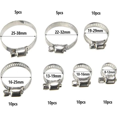 Collier De Serrage - Acier Inoxydable - Pour Tuyau D'eau Réservoir Gaz Tube Automobile - 60 Pièces 8 À 38 mm - 7 Tailles (1/5)