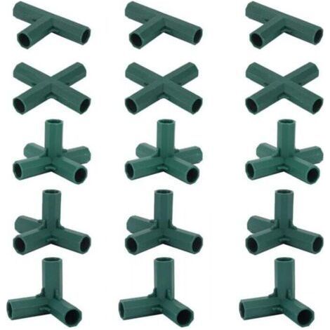 FENOPLASTICALot de 15 connecteurs de cadre de serre 16 mm – 5 types de connecteurs pour construction de serre – Plastique résistant aux chocs (1/5)