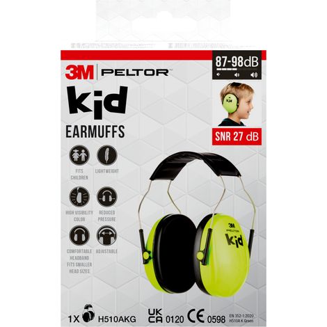 Casque anti-bruit 3M™ PELTOR™ pour enfants H510AKG, SNR 27 dB, vert néon.