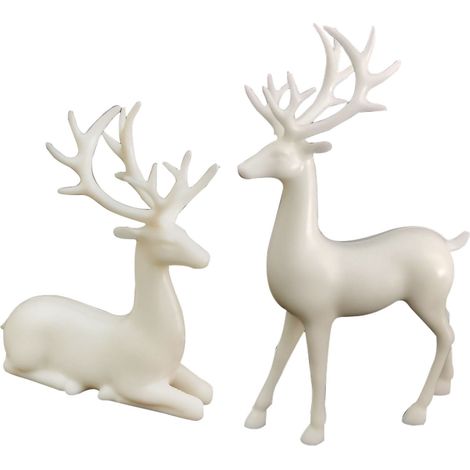 Figurine Renne - Résine Blanc - Décoration Noël Intérieur Extérieur - Lot de 2 (1/5)