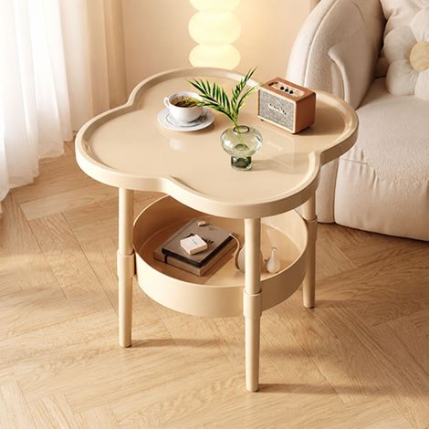 Table d'appoint Maison design trèfle en plastique blanc crème double étagère rangement salon chambre 39cm (1/5)
