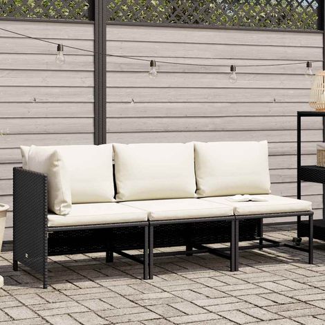 Maison Exclusive - Set Divani da Giardino 3 pz con Cuscini in Polyrattan Nero