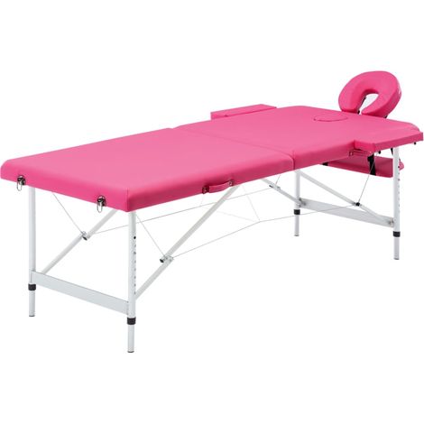 Camilla de masaje plegable 2 zonas aluminio rosa