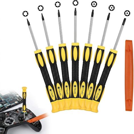 Lot de 7 tournevis Torx T3 T4 T5 T6 T7 T8 T10 - Outil de réparation magnétique de précision avec barre de levier pour l'entretien du contrôleur et de l'ordinateur portable (1/5)