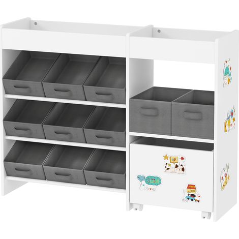 Kinderspielzeug- und Bücherregal mit 11 Aufbewahrungsboxen, Vliesstoff, 105 x 30 x 80 cm, weiß (1/5)