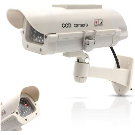 Caméra Factice Extérieur - Fausse Caméra de Vidéosurveillance avec LED Clignotante - Panneau Solaire - Usage Extérieur/Intérieur - Blanc (1/5)