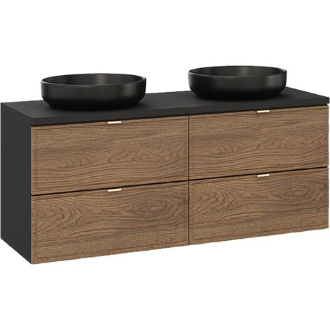 Mobile bagno doppio lavabo Elena marrone e nero 120cm
