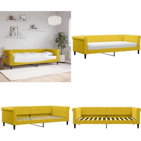 Sofá cama con colchón terciopelo amarillo 90x200 cm - Colchón - Sofá cama 2 en 1