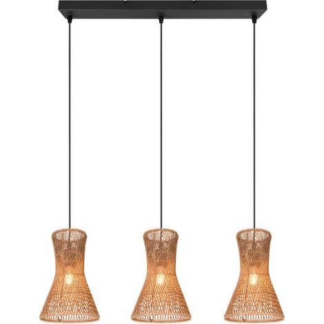 Suspension 3 lumières Bijou noir avec rotin - R31833026 (1/3)