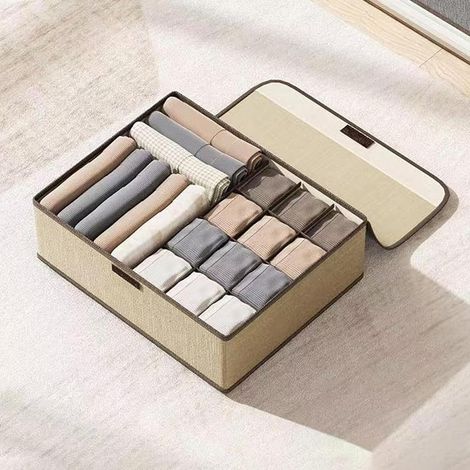 (Gelb) DeBizz Aufbewahrungsboxen mit Deckel, Kleiderschrank-Organizer - Aufbewahrungskorb für Kleidung, Unterwäsche (32 x 26 x 12 cm) (1/5)