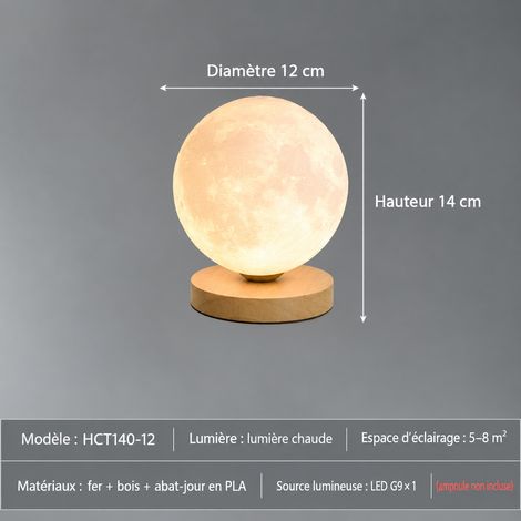 Veilleuse Lampe de Chevet Lune lumière chaude monochrome D120 LED 3W 220V G9 280 lm 11,5 × 11,5 × 14,5 cm 418 g – Livraison gratuite