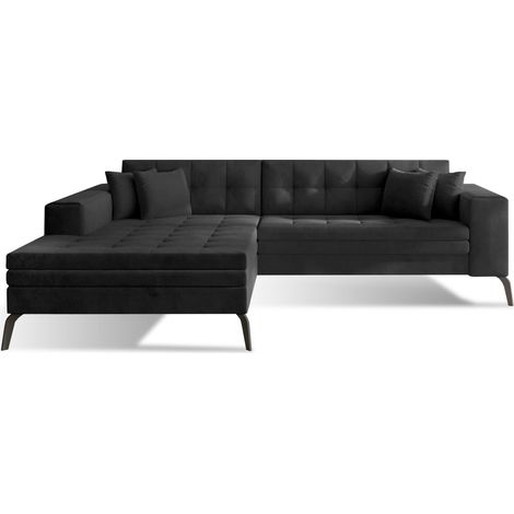 Canapé convertible capitonné angle gauche velours gris anthracite et pieds métal noir Lazor 295cm (1/5)
