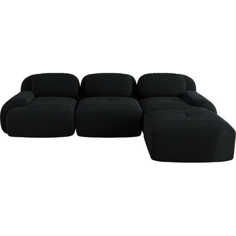 ELVMI Sofá esquinero modular sin montaje con reposabrazos amplios, en pana, Negro (1/5)