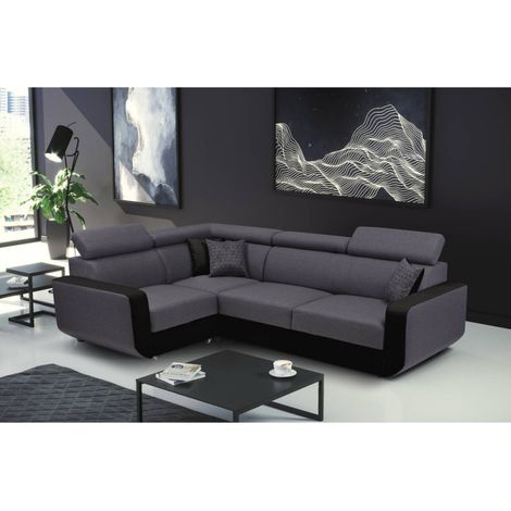 Tendencio – Canapé d'angle convertible réversible 263x184 cm – Coffre de rangement – Design moderne gris et noir pour intérieur cosy