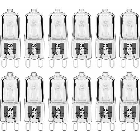 12 lampadine alogene G9, lampadine G9 230V 28W 480lm, 2800K bianco caldo, lampadine a capsula dimmerabili, senza sfarfallio [Classe energetica G] (1/5)