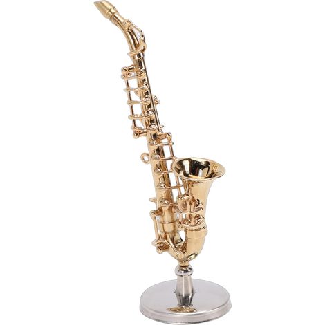 Saxophone ténor de 8,5 cm, réplique d'instrument de musique en laiton plaqué or, pour étagère, bureau ou décoration de chambre (1/5)