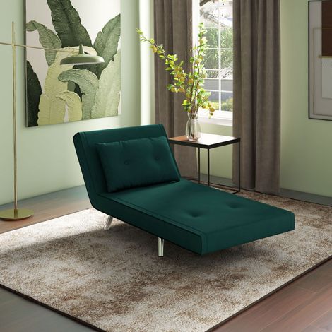Sillón convertible 3 en 1 con función cama, respaldo reclinable 180°, verde oscuro DESVIAE (1/5)