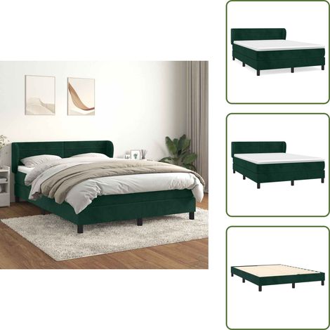 Letto con velluto - vidaXL Giroletto a Molle con Materasso Verde Scuro 140x190 cm Velluto - Letto con schiuma