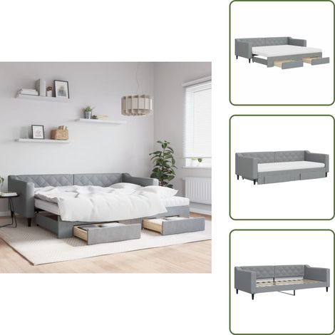 Tagesbett Ausziehbar mit Schubladen Hellgrau 90x200 cm Stoff - Schlafcouch - Gästebett - Tagesbett - Ausziehbett - Möbel (1/5)