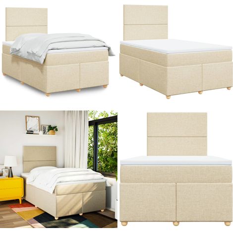 Sommier à lattes de lit avec matelas crème 120x190 cm tissu - Sommier crème - Matelas ensaché (1/5)