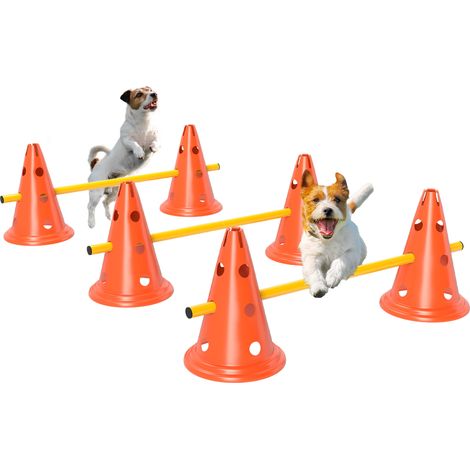 Agility Set Hunde 3-teiliges Agility-Ausrüstung für Hundetraining Steckhürdenset mit 6 Kegel 3 Hürden Tragetasche