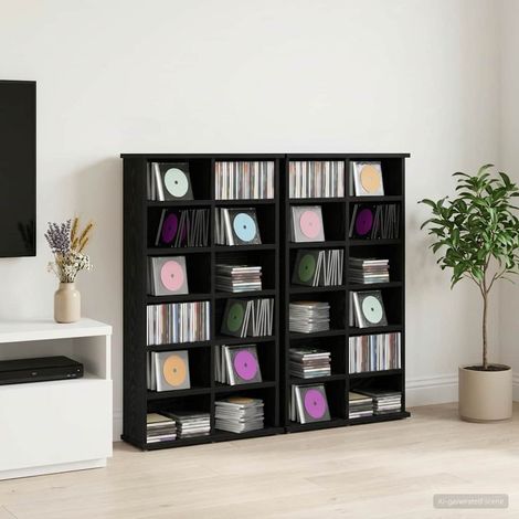 vidaXL CD Cabinet 2 pcs Black Oak 60 x 17 x 92 cm Engineered Wood (1/5)