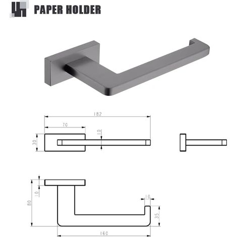 (Porte-papier toilette A) Porte-serviettes/porte-papier toilette/porte-brosse WC/porte-peignoir en acier inoxydable gris pour salle de bain. (1/5)