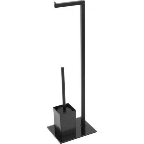 Soporte de suelo para escobilla y portarrollos de cristal negro completo