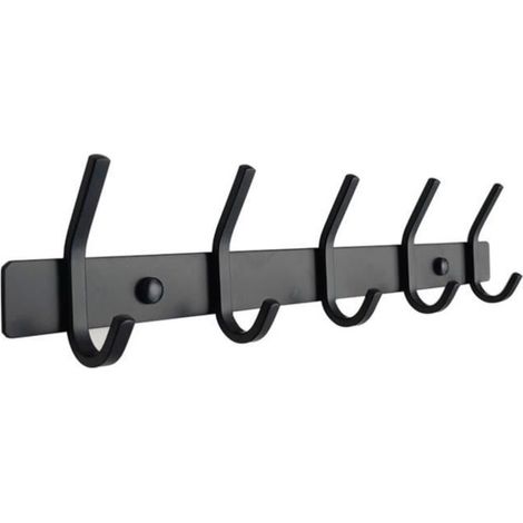 Perchero de pared, perchero de 5 ganchos, ganchos para ropa de acero inoxidable negro, ganchos para toallas de baño