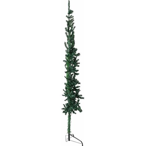 Demi Sapin de Noël Artificiel Mince avec Support Demi-Rond PVC Vert Hauteur 210 cm (1/5)