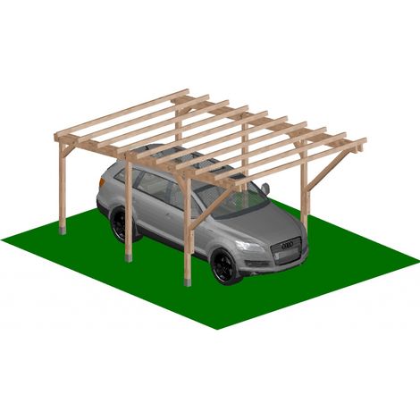 Carport Tettoia a Sbalzo per Auto in Legno di Pino Impregnato - mt 5 X 3 - con Supporti ad Interrare