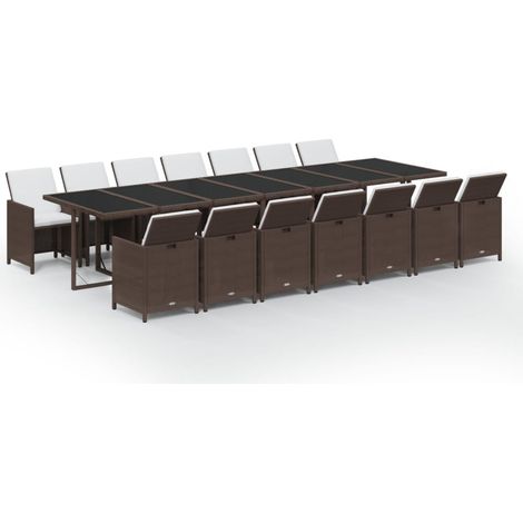 Maison Exclusive - Set da Pranzo Giardino 15 pz con Cuscini in Polyrattan Marrone (1/5)