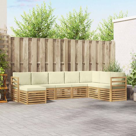 vidaXL Ensemble de canapés d'extérieur 8 pc Blanc et crème Polyester (1/5)