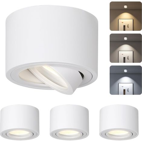 Plafonnier LED Direct Spot Orientable 7W Lumiere Reglable 4 Pack Plafonnier LED spot orientable 7W en aluminium avec 3 modes de couleur variable. Rendu des couleurs IRC 80+ pour interieur (1/5)