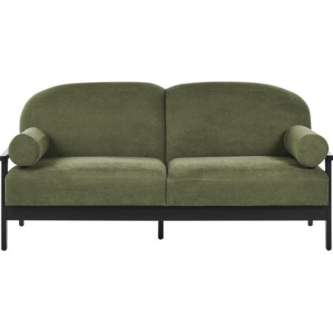 Divano 3 posti verde in bouclé con gambe in legno, stile tradizionale Pilarne (1/5)