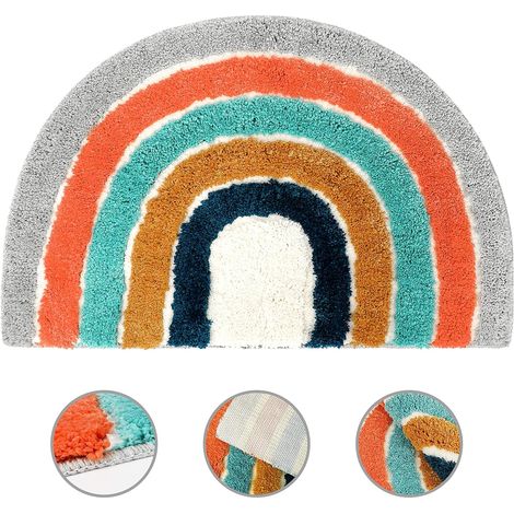 Tapis de bain demi-rond, motif arc-en-ciel, tapis de sol, antidérapant, semi-circulaire, moelleux, doux, pelucheux, à poils longs, pour salon, chambre, salle de bain, cuisine, décoration intérieure (8 (1/5)