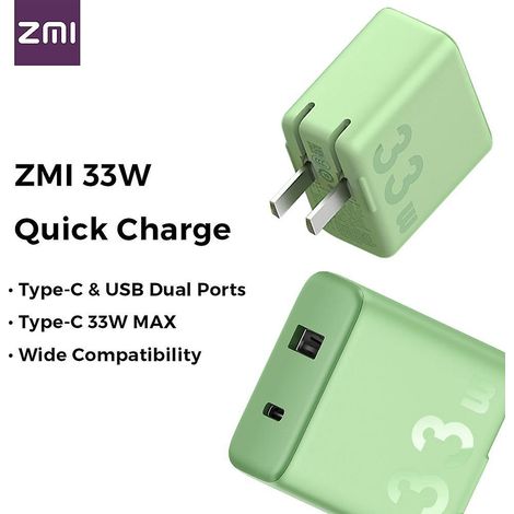 ZMI 33W Schnellladegerät 1A1C Typ-C USB-A 100-240V Sichere Stromversorgung Tragbarer Netzadapter Kompatibel mit iPhone