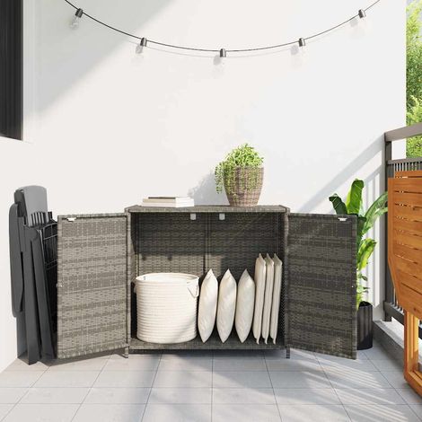 Armoire de rangement de jardin-Meuble de stockage gris 83x45x76 cm résine tressée 231104 (1/5)