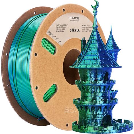 Filament PLA bicolore 1,75 mm, filament pour imprimante 3D, précision dimensionnelle +/- 0,03 mm, bobine de 1 kg, bleu et vert soyeux (1/4)
