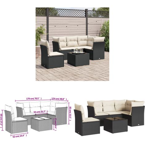 6-tlg. Garten-Sofagarnitur mit Kissen Schwarz Poly Rattan - Gartenmöbel - Esstischset - Rattan Möbel - Outdoor Sofa - Lounge Set - Home & Living (1/3)
