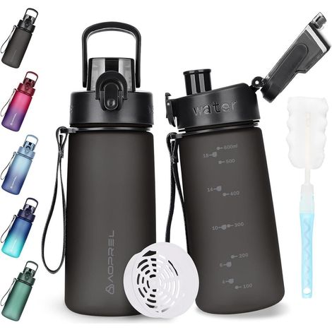 Trinkflasche Tritan BPA Frei Auslaufsicher Sport 600 ml Schwarz (1/5)