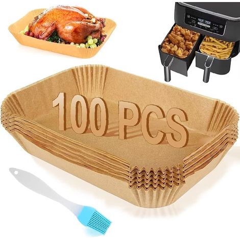 Backpapier für Heißluftfritteuse, 200 Stück 22x14cm – Rechteckig Airfryer Pergamentpapier für Ninja AF300EU, AF400EU, Foodi, Princess + Ölbürste Backpapiere (1/5)