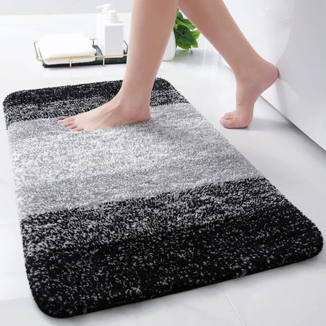 Tapis de bain en microfibre doux et absorbant avec base antidérapante, épais et lavable en machine, dimensions 40x60 cm, couleur noire (1/4)