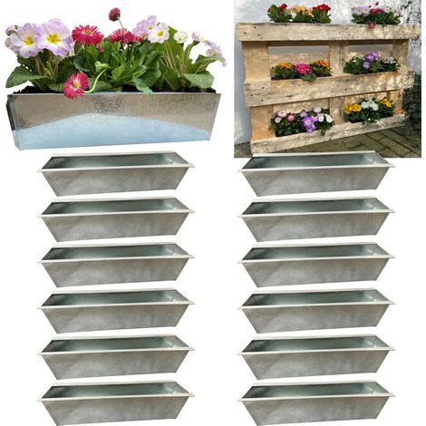 12er Set Zink Paletten Blumenkästen - Einsatz 38cm groß Silber - aus Metall verzinkt - Zinkkasten Pflanzkasten Balkonkasten Blumentopf für Europaletten (1/5)