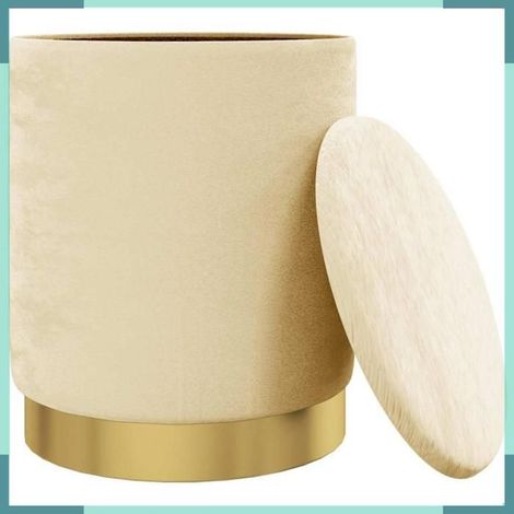 Tabouret de rangement - 340287 - Abricot - Velours - Ø31 x H37 cm (1/4)
