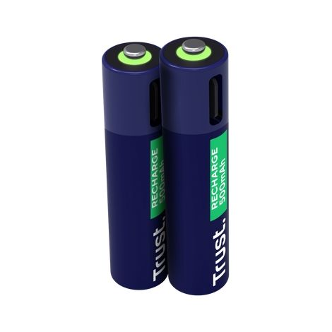 Trust AAA USB-C Rechargeable Batteries 2 Pieces, port USB-C intégré, pas de chargeur nécessaire de Battery, Capacity 500 mAh, Charge with USB/Charger Cable, Phone Charger de Package de 2 (1/3)