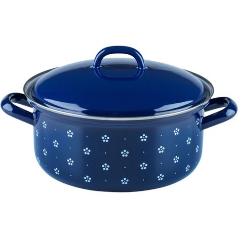 Riess Kasserolle mit Deckel Ø20cm 2L Blümchenblau Emaille