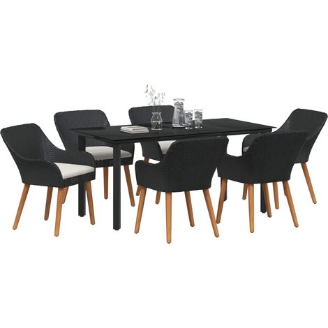 Maison Exclusive - Set da Pranzo per Giardino con cuscino 7 pcs Nero polyrattan